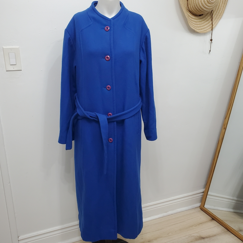 Vintage Women's Blue Pea Coat with Belt